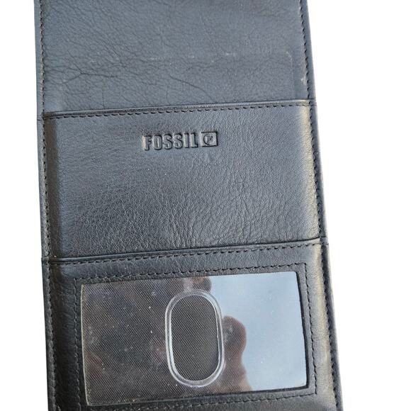 Fossil Genuine Leather Black Anti Theft Neck Travel Wallet Passport Holder - Picture 3 of 11